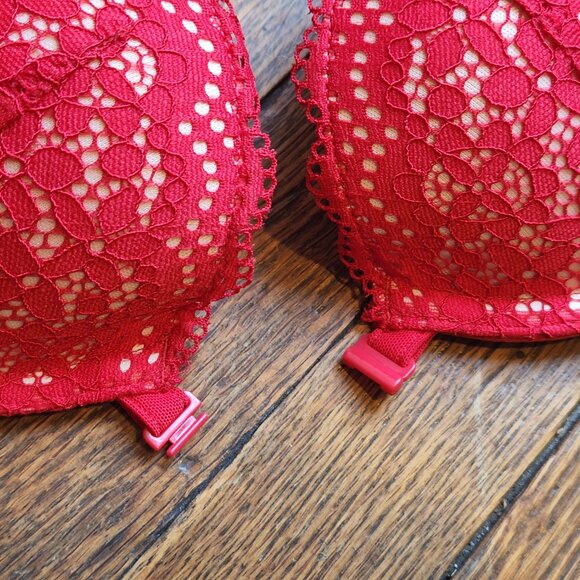 Women's 32A XHILARATION red lace underwire lined front claps racerback bra - Picture 2 of 6
